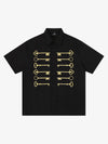 Black Cotton Button Up Shirt with Gold Embroidered Key Motif