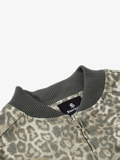Vintage Leopard Print Bomber Jacket - 2540 