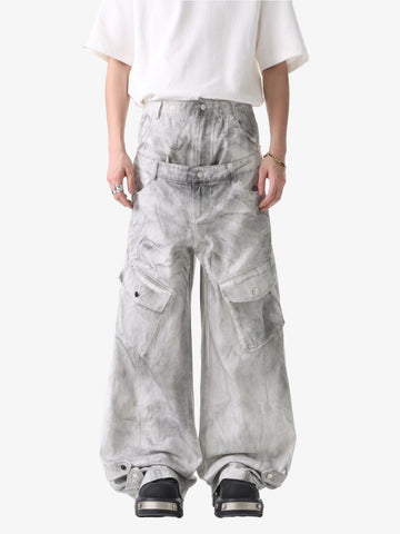 Vintage Double Waist Utility Cargo Jeans