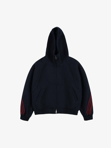 Striped Patchwork Boxy Fit Zip-Up Hoodie
