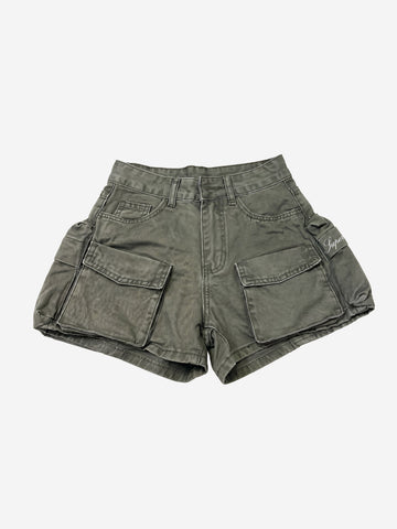 Embroidered Detail Olive Cargo Shorts