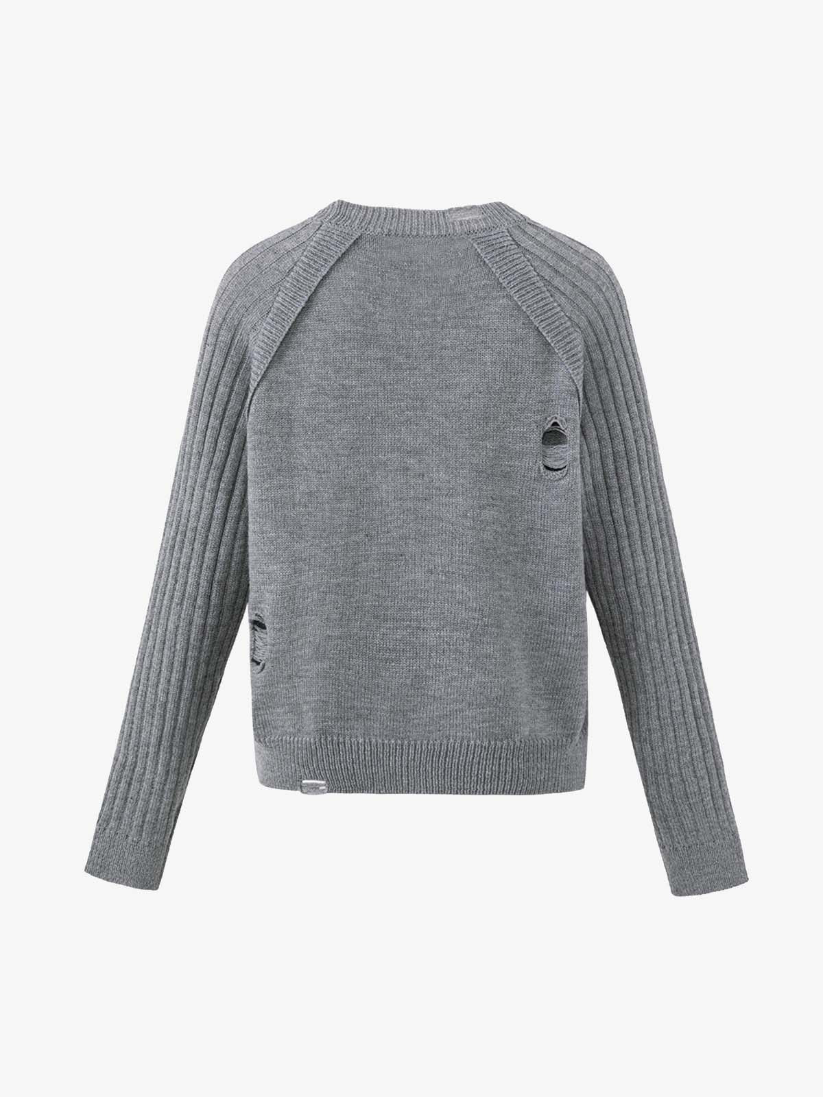 Distressed Ribbed Raglan Knit Sweater