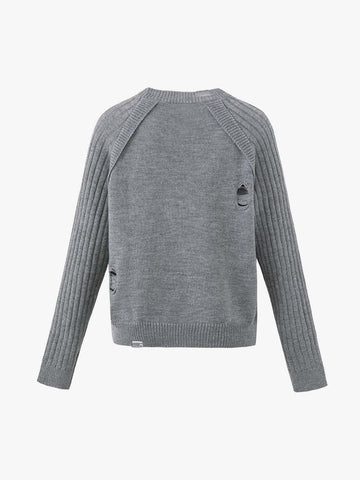 Distressed Ribbed Raglan Knit Sweater