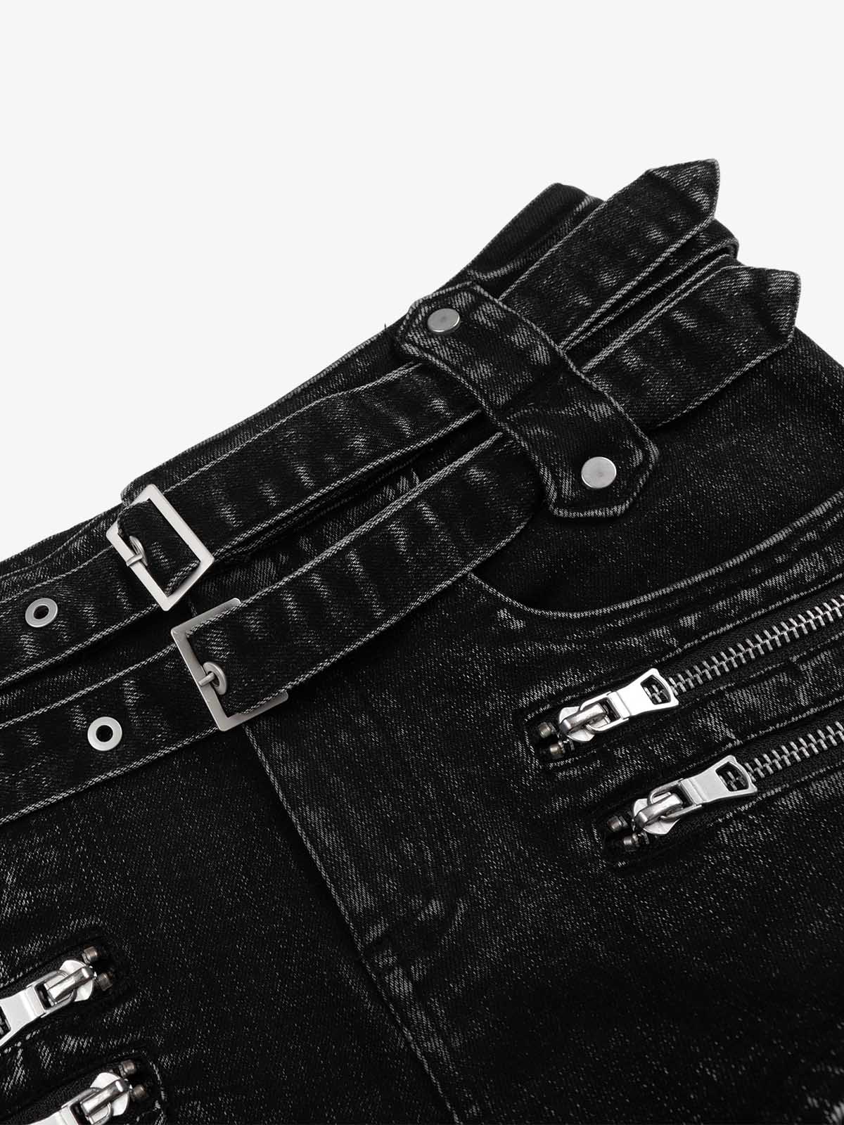 Thesupermade Distressed Double Belt Mini Shorts