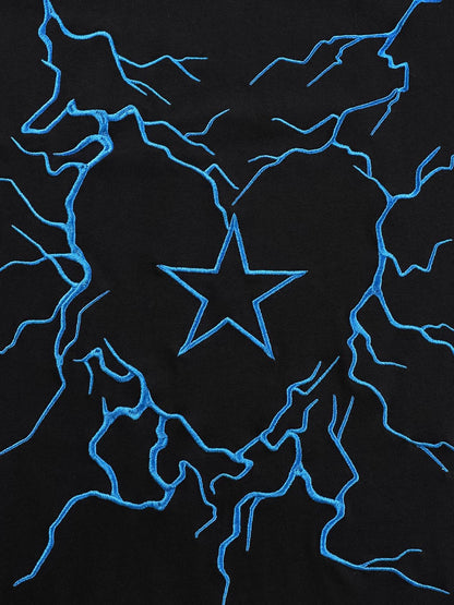 Heavy Embroidery Lightning Heart Print T-Shirt 