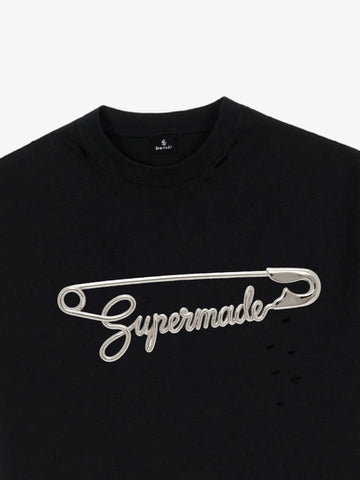 Distressed Safety Pin Cropped T-Shirt 