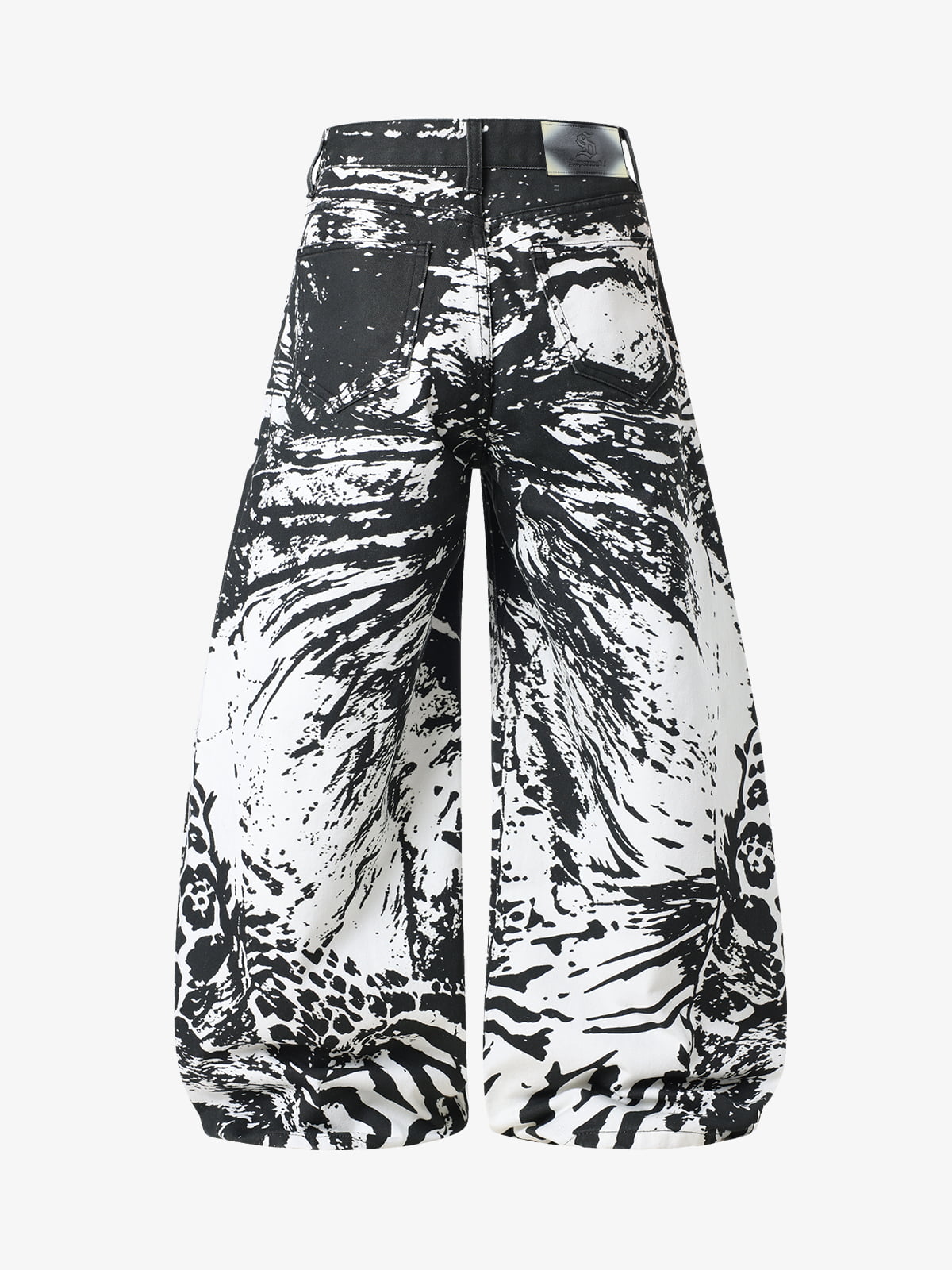 Abstract Print Wide-Leg Trousers – High-Waisted Cotton Blend Pants