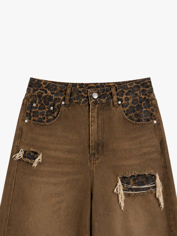 Leopard Panel Wide-Leg Jeans