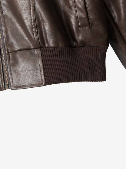 Thesupermade Faux Leather Cropped Fit Bomber Jacket