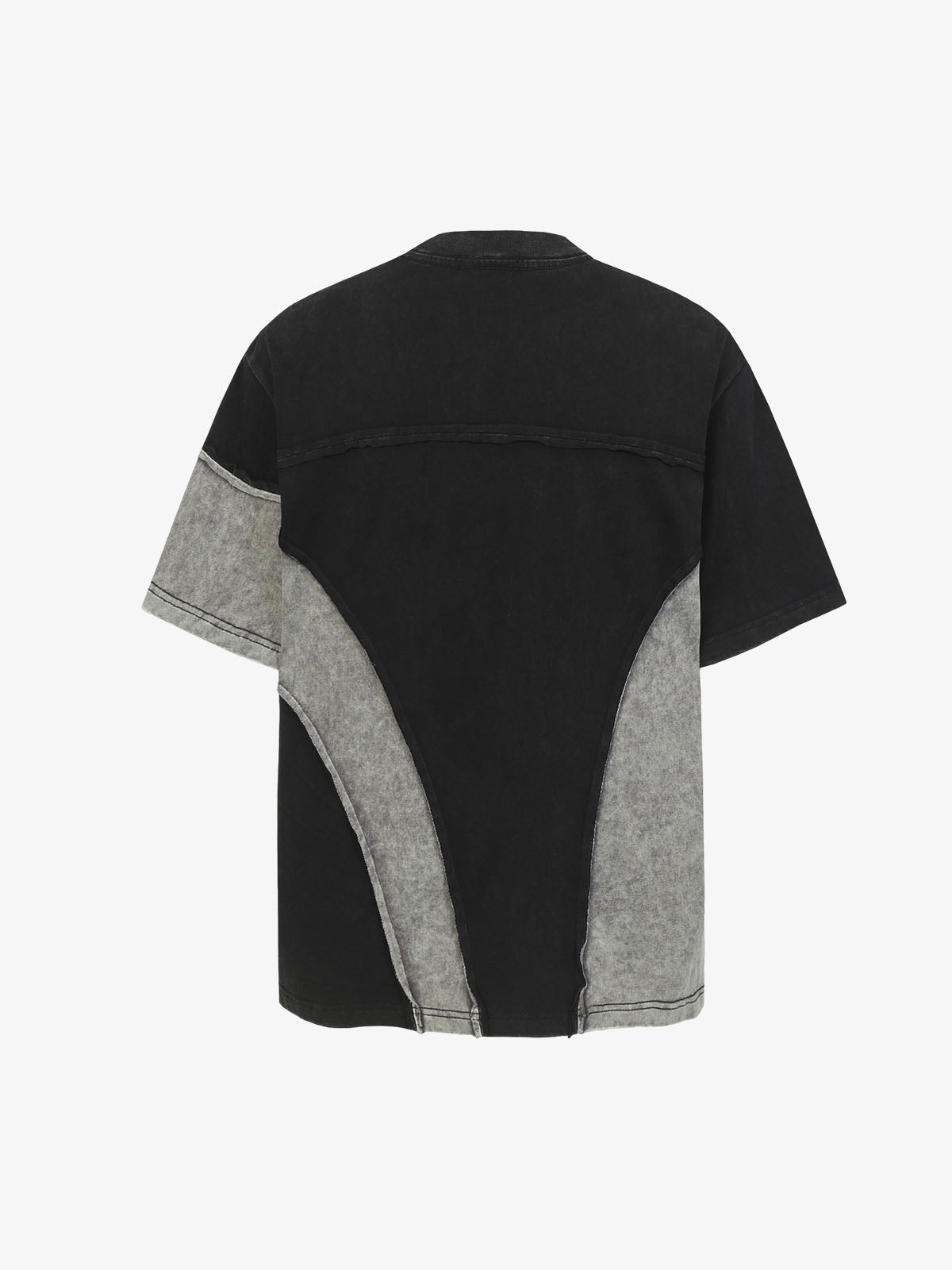 Washed Asymmetric Raw Edge Panel Knit T-Shirt 