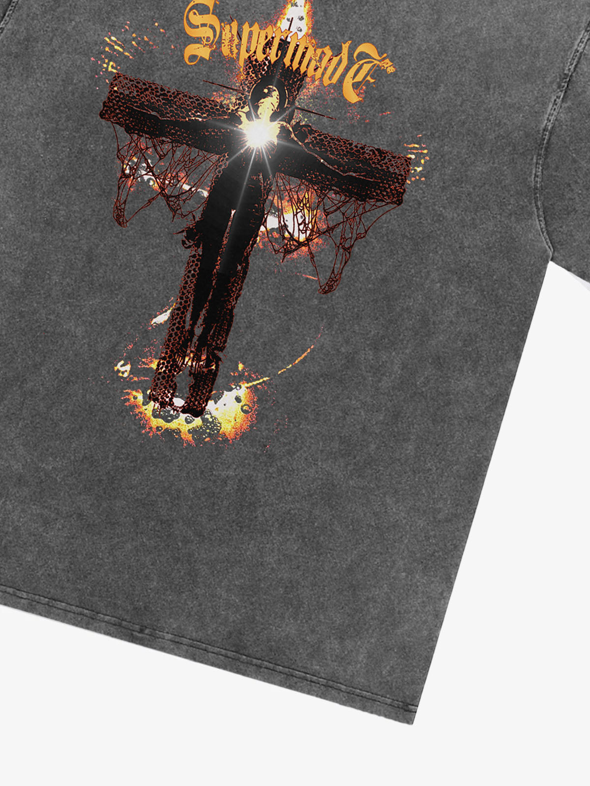 Washed Gothic Cross Graphic T-Shirt 