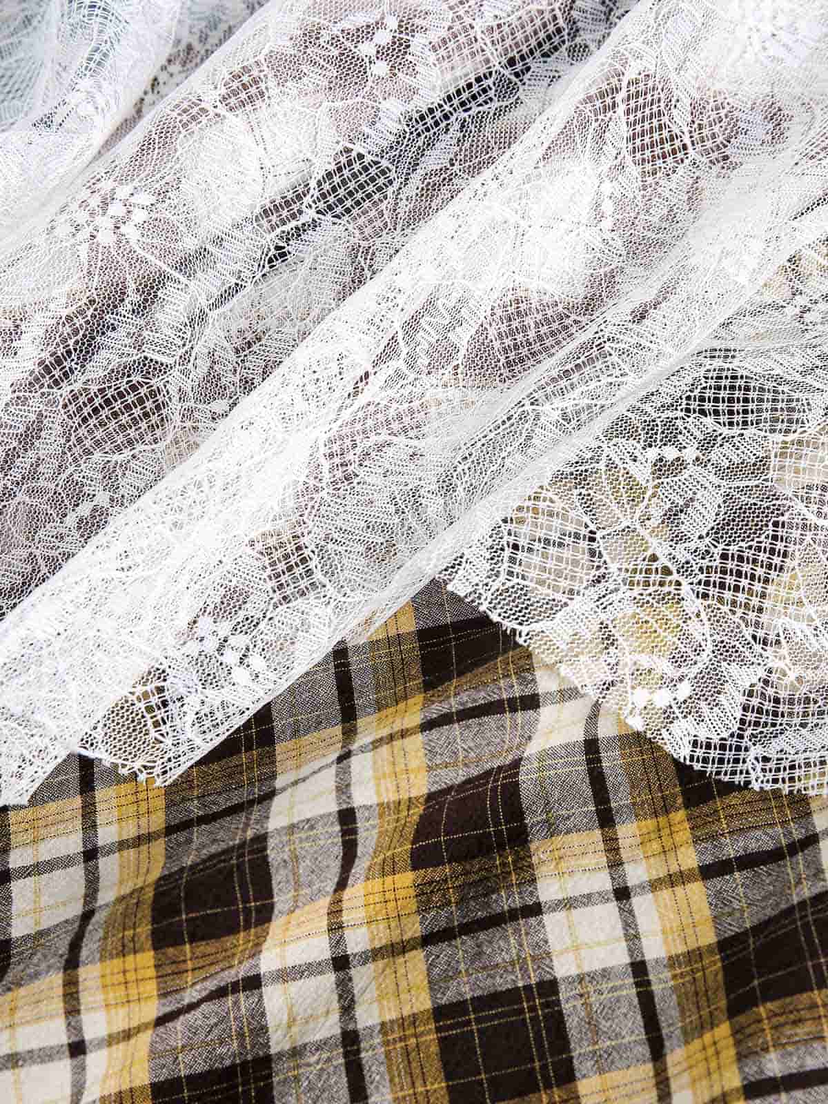 Thesupermade Faux Leather Irregular Lace Plaid Patchwork Skirt