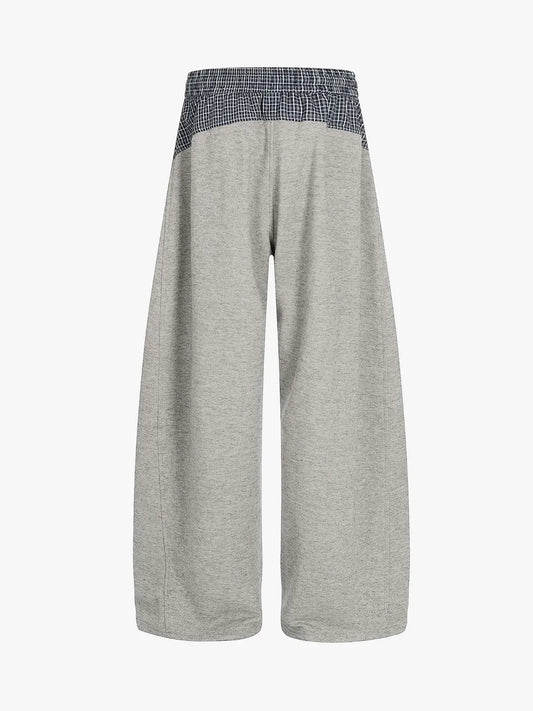 Contrast Check Waist Wide Leg Drawstring Sweatpants 