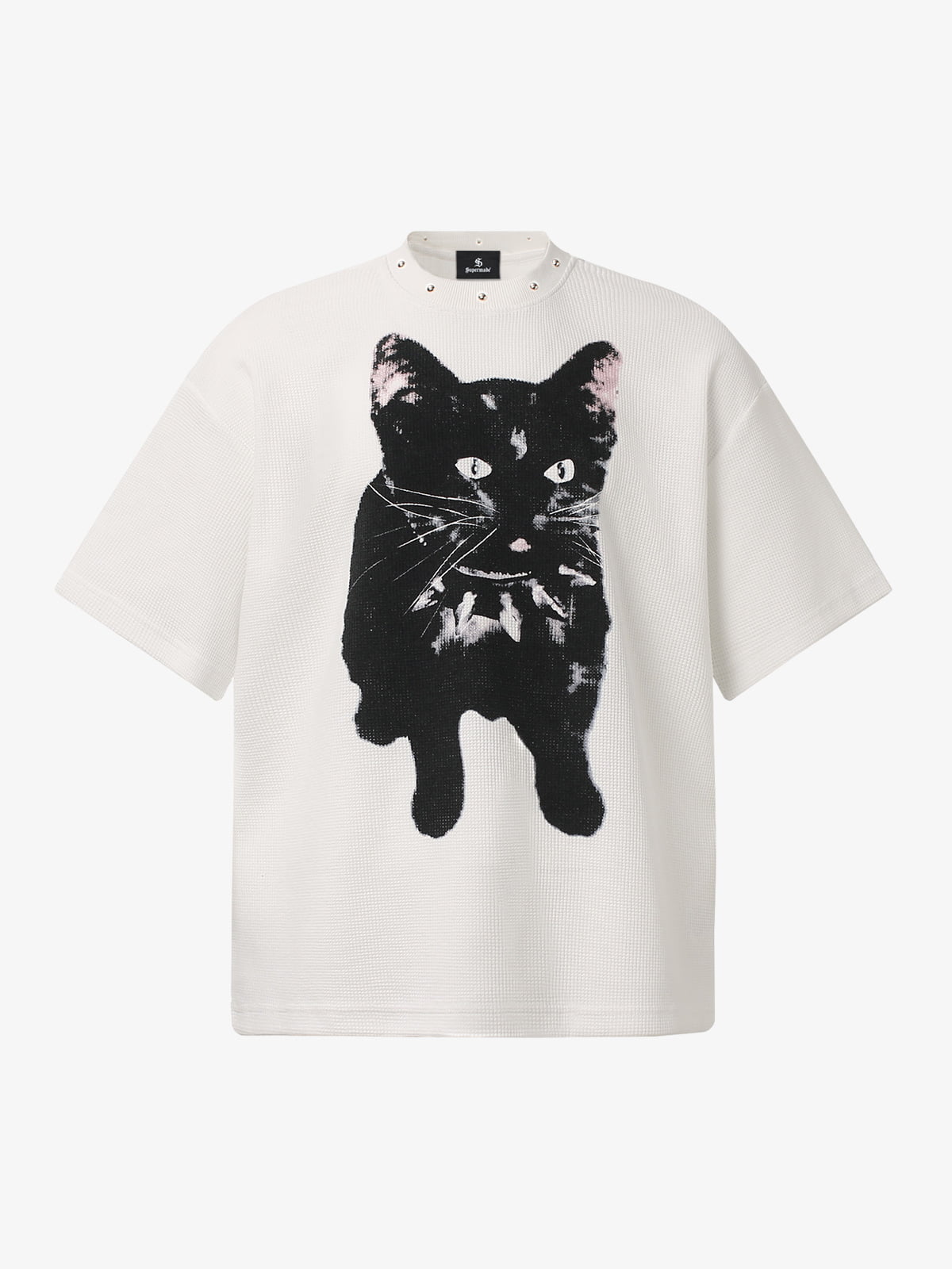 Vintage Black Cat Studded Collar T-Shirt 