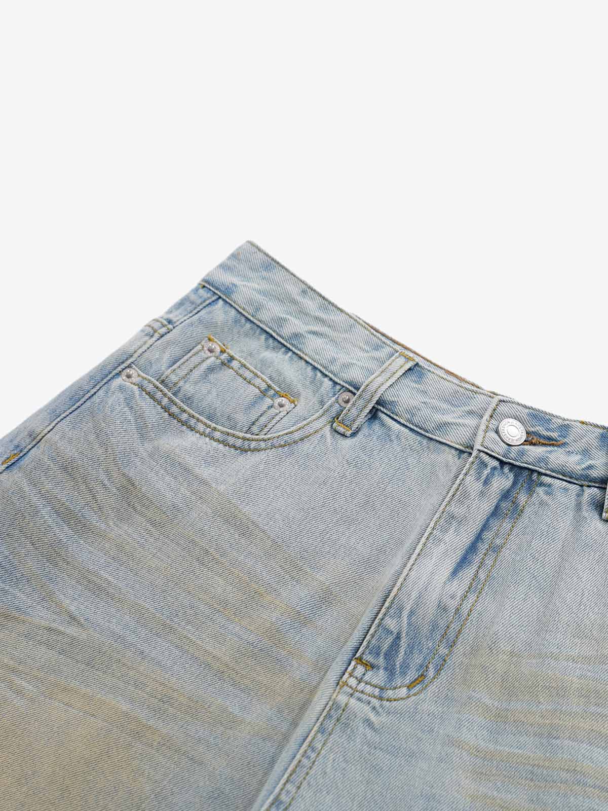 Faux Two-Piece Ripped Denim Shorts