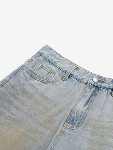 Faux Two-Piece Ripped Denim Shorts