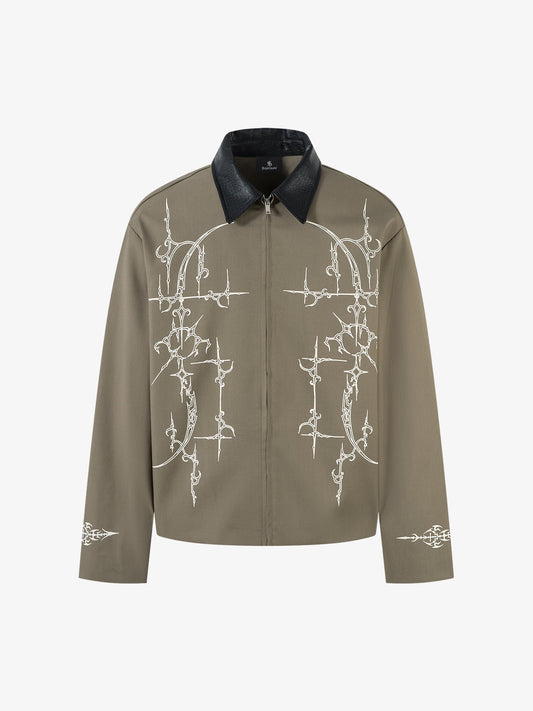 Street Gothic PU Leather Collar With Thorn Print Jacket - 2620 