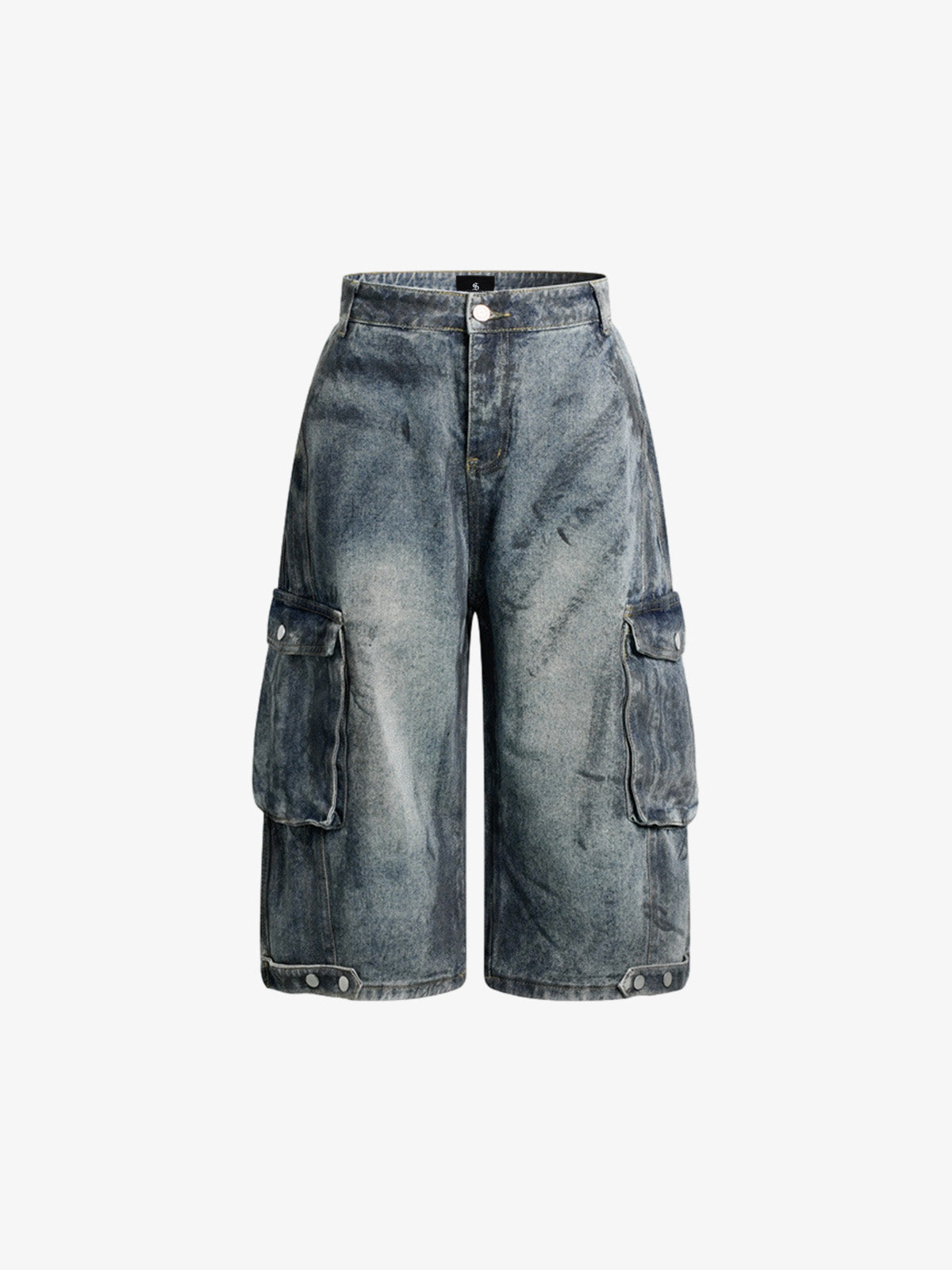 Grunge Wash Cargo Denim Shorts