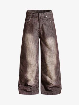 Vintage Washed Pinstripe Studded Baggy Jeans