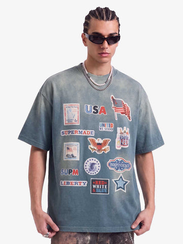 Washed Vintage Sticker Print T-Shirt