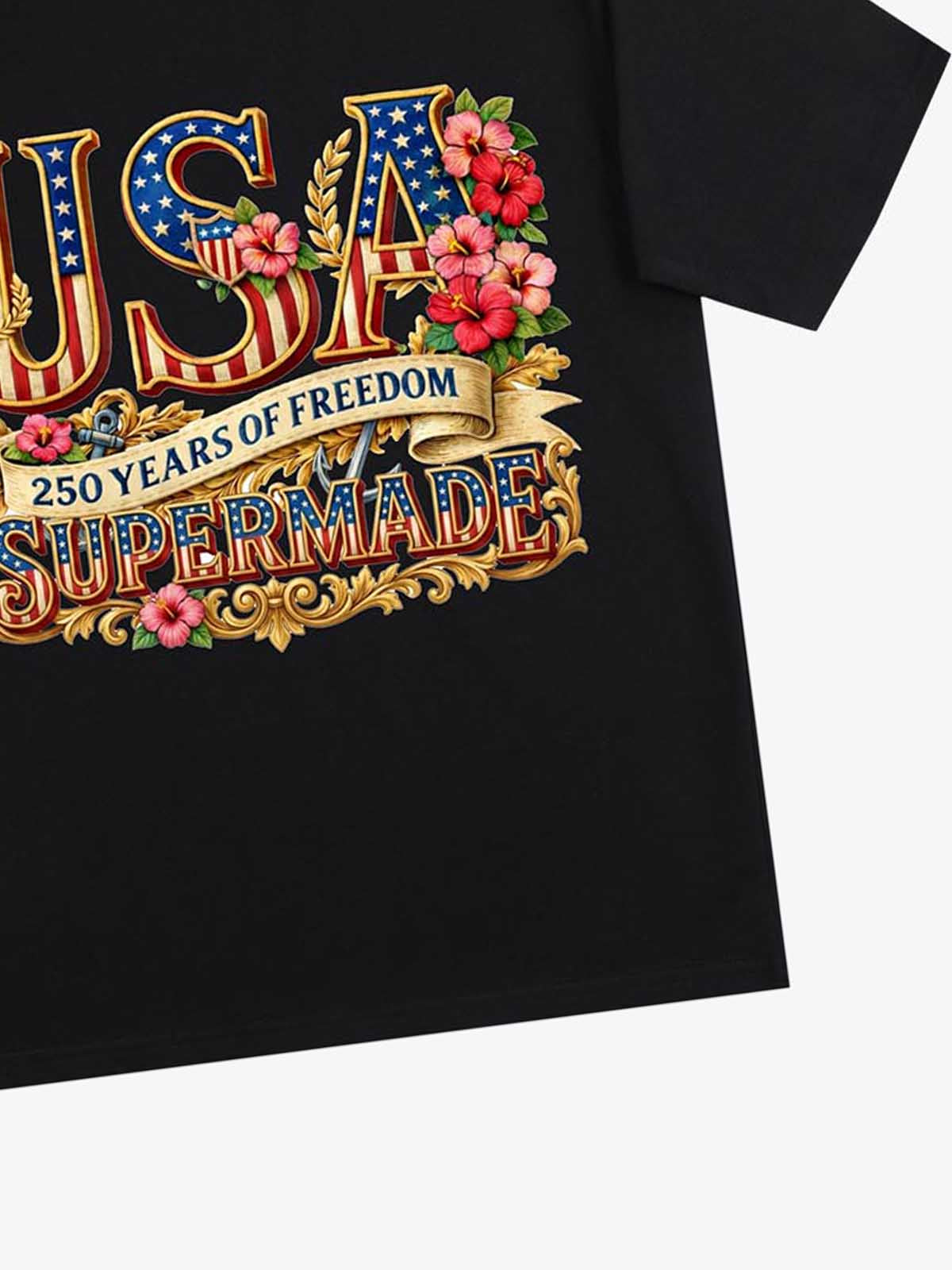 Floral USA Flag Graphic T-Shirt