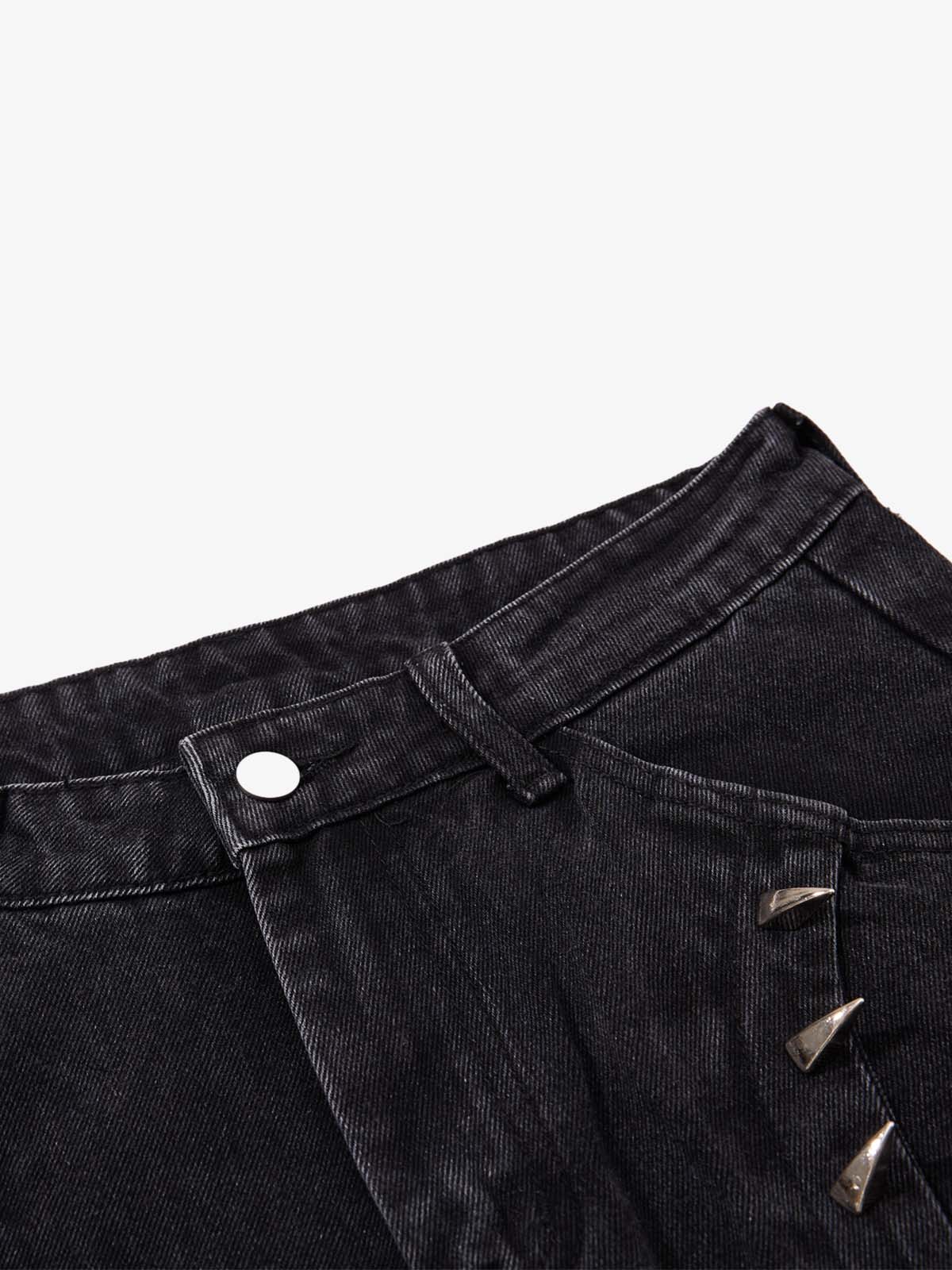 Dark Wash Denim Pants with Silver Studs – Relaxed Fit Streetwear Jeans