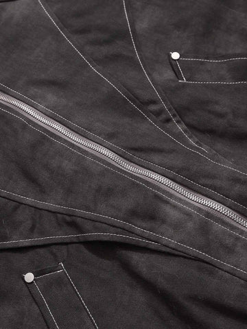 Washed Patchwork Contrast Bomber Jacket 
