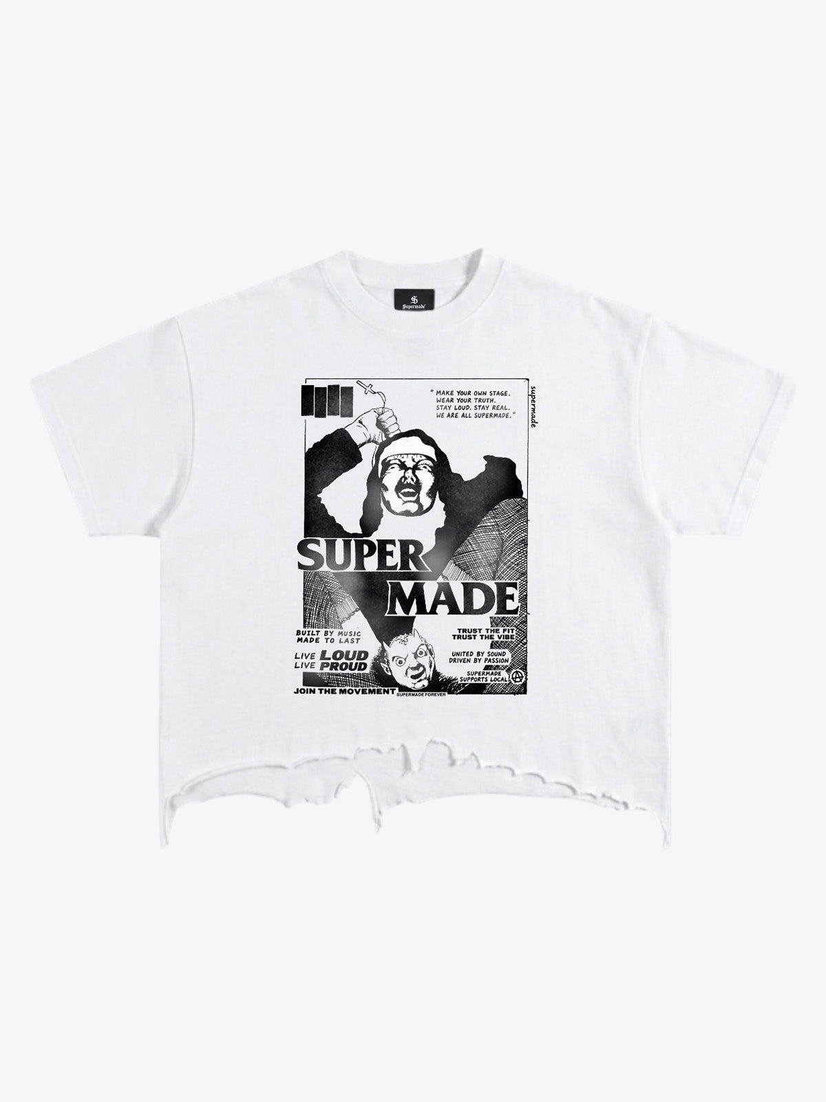 Distressed Hem T-Shirt with Vintage Rock Graphic