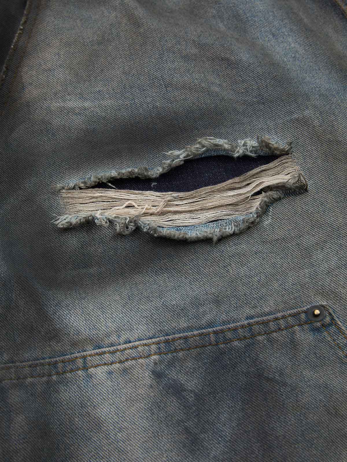 Distressed Washed Ripped Letter Patchwork Wide Leg Jeans 