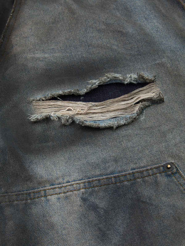 Distressed Washed Ripped Letter Patchwork Wide Leg Jeans 