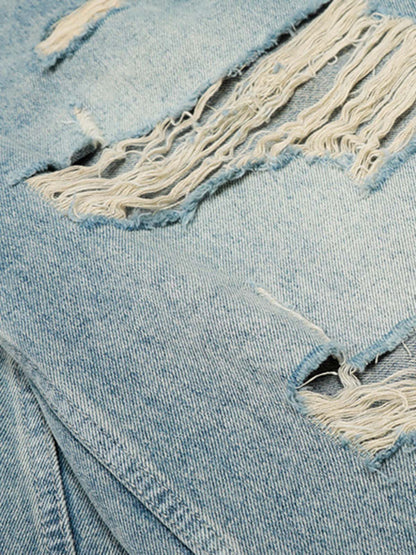 Distressed Washed Ripped Denim Jort 