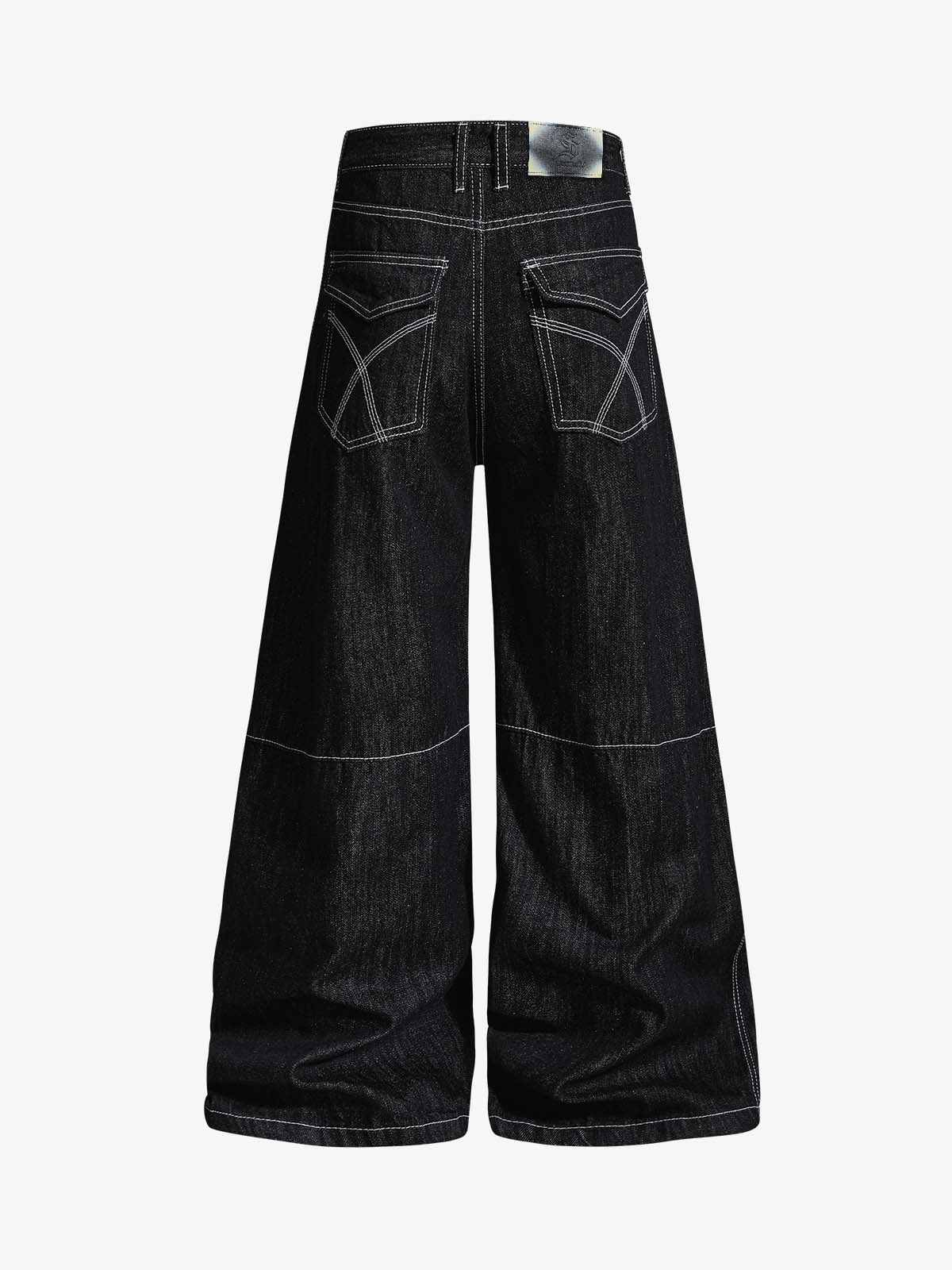 Square Studded Panelled Baggy Jeans