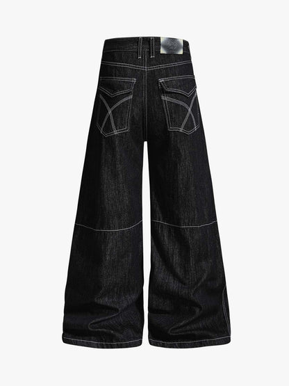 Square Studded Panelled Baggy Jeans
