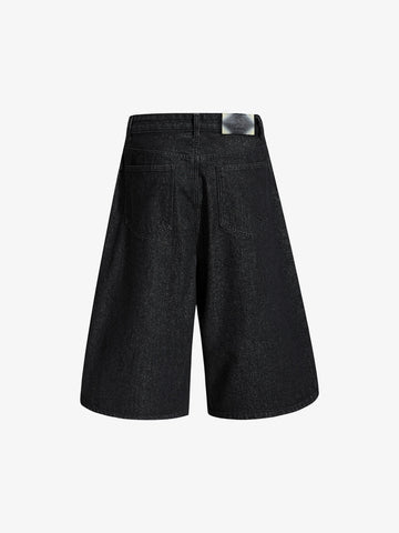 Asymmetric Multi-Button Fly Wide-Leg Denim Jorts 