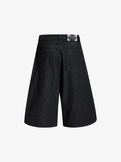 Asymmetric Multi-Button Fly Wide-Leg Denim Jorts 