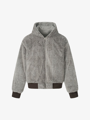 Retro Reversible Fleece Lined Zip-up Hooded Jacket 