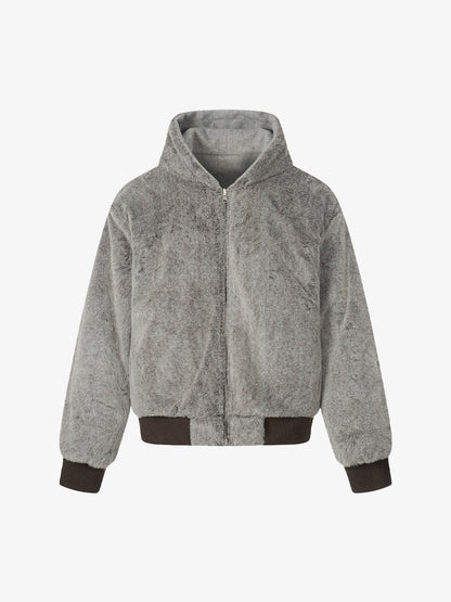 Retro Reversible Fleece Lined Zip-up Hooded Jacket 