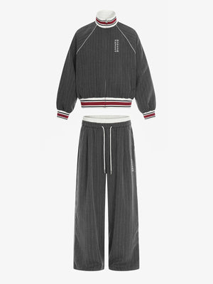 Retro Color-Blocked Striped Stand-Collar Tracksuit 