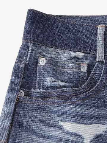 Washed Graffiti Patchwork Print Jeans 
