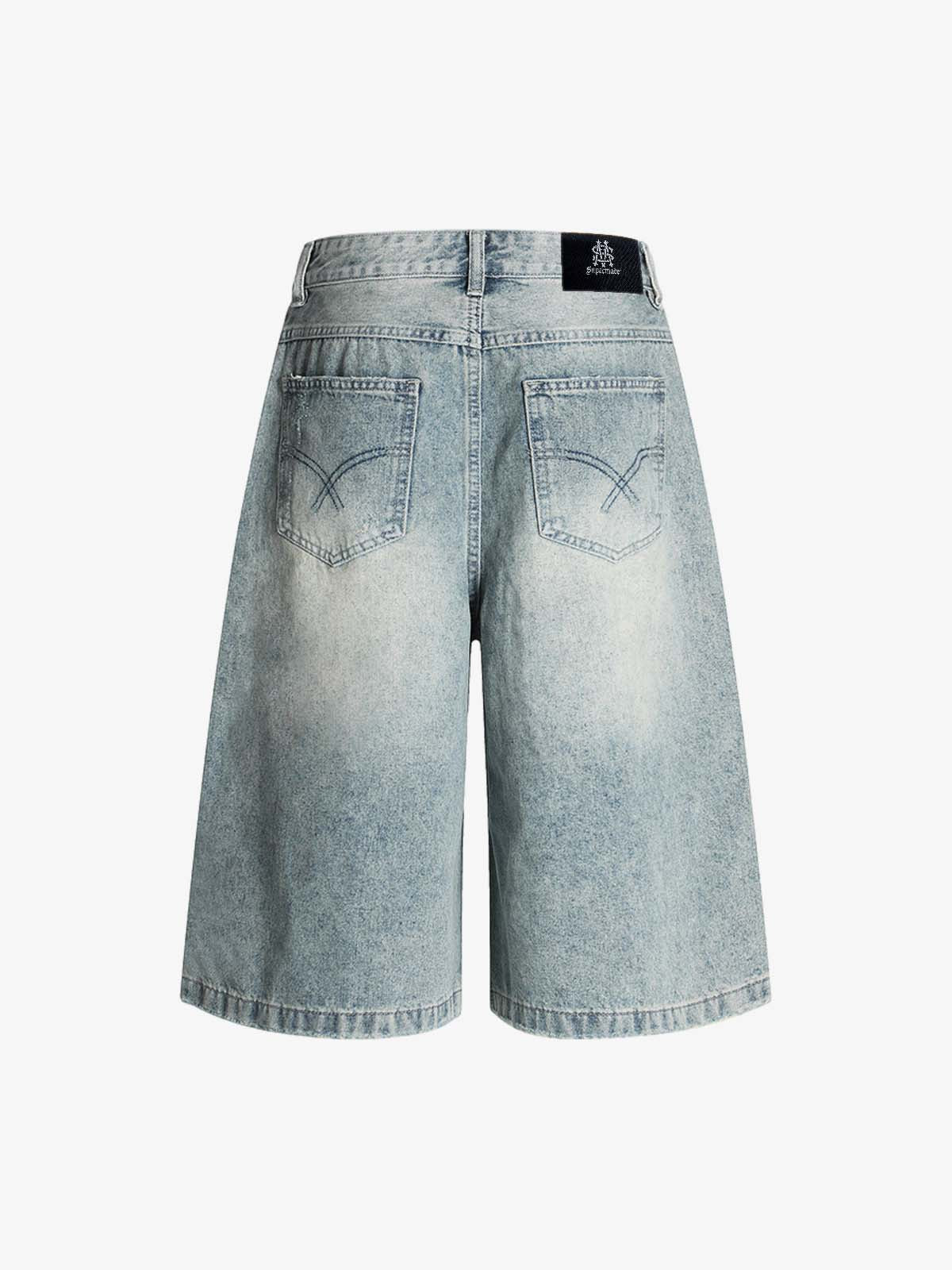 Distressed Washed Ripped Denim Jort 