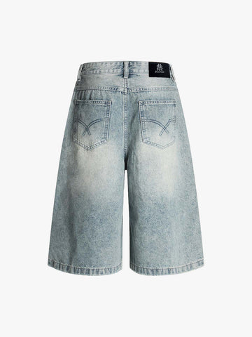 Distressed Washed Ripped Denim Jort 