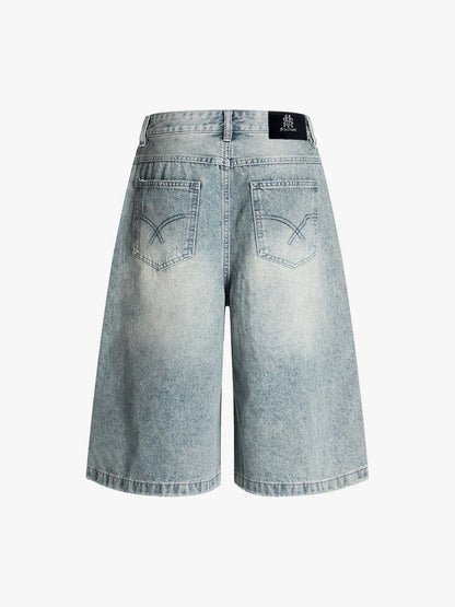 Distressed Washed Ripped Denim Jort 