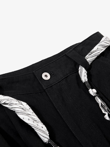 Bandana Waist Strap Multi-Pocket Cotton Cargo Pants 
