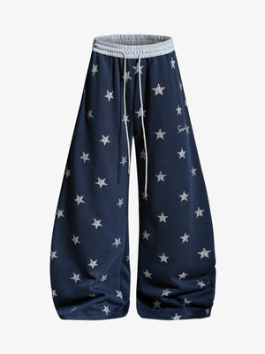 Color-Block Waistband Star Print Pants