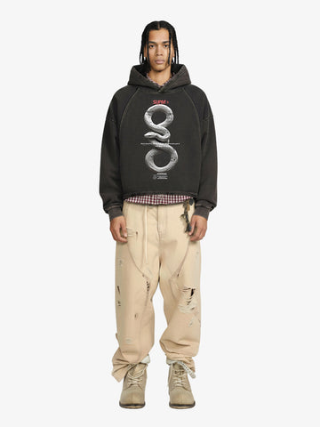 Vintage Washed Snake Appliqué Pullover Hoodie 