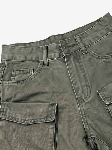 Embroidered Detail Olive Cargo Shorts