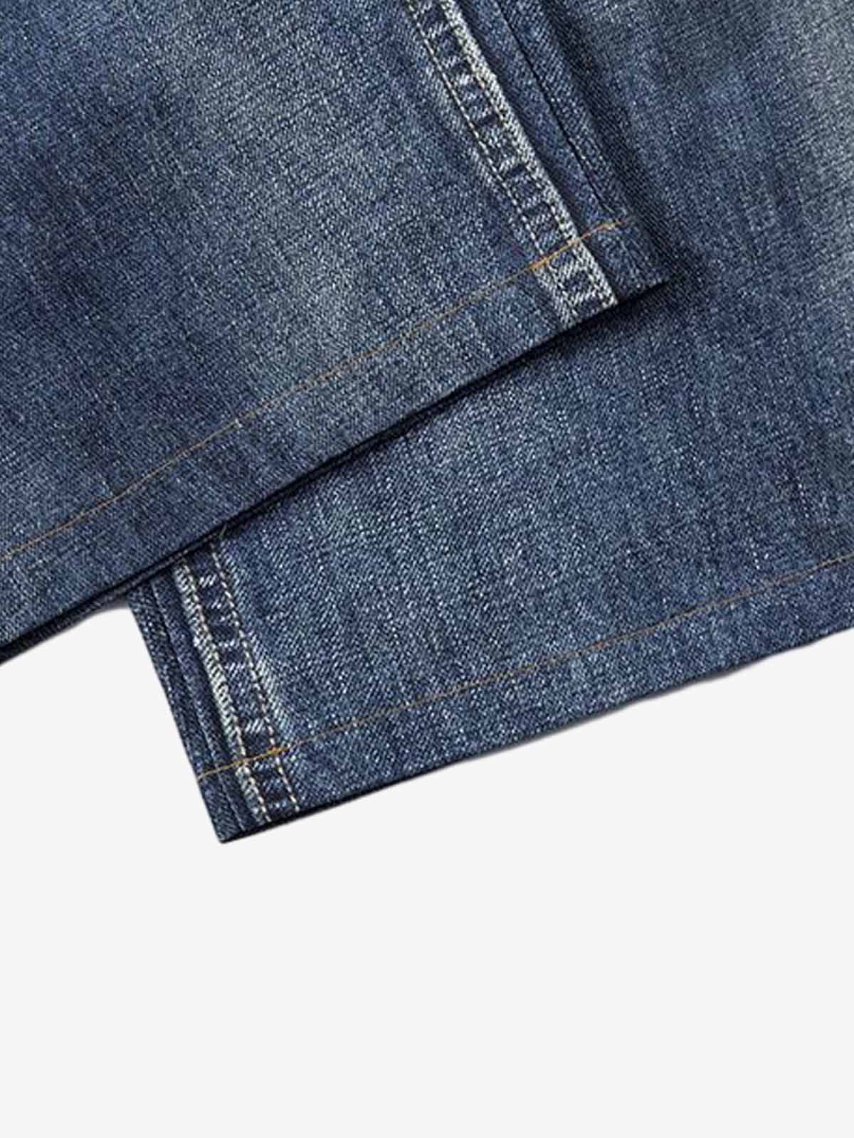 Vintage Washed Tiger Print Wide Leg Denim Jeans 