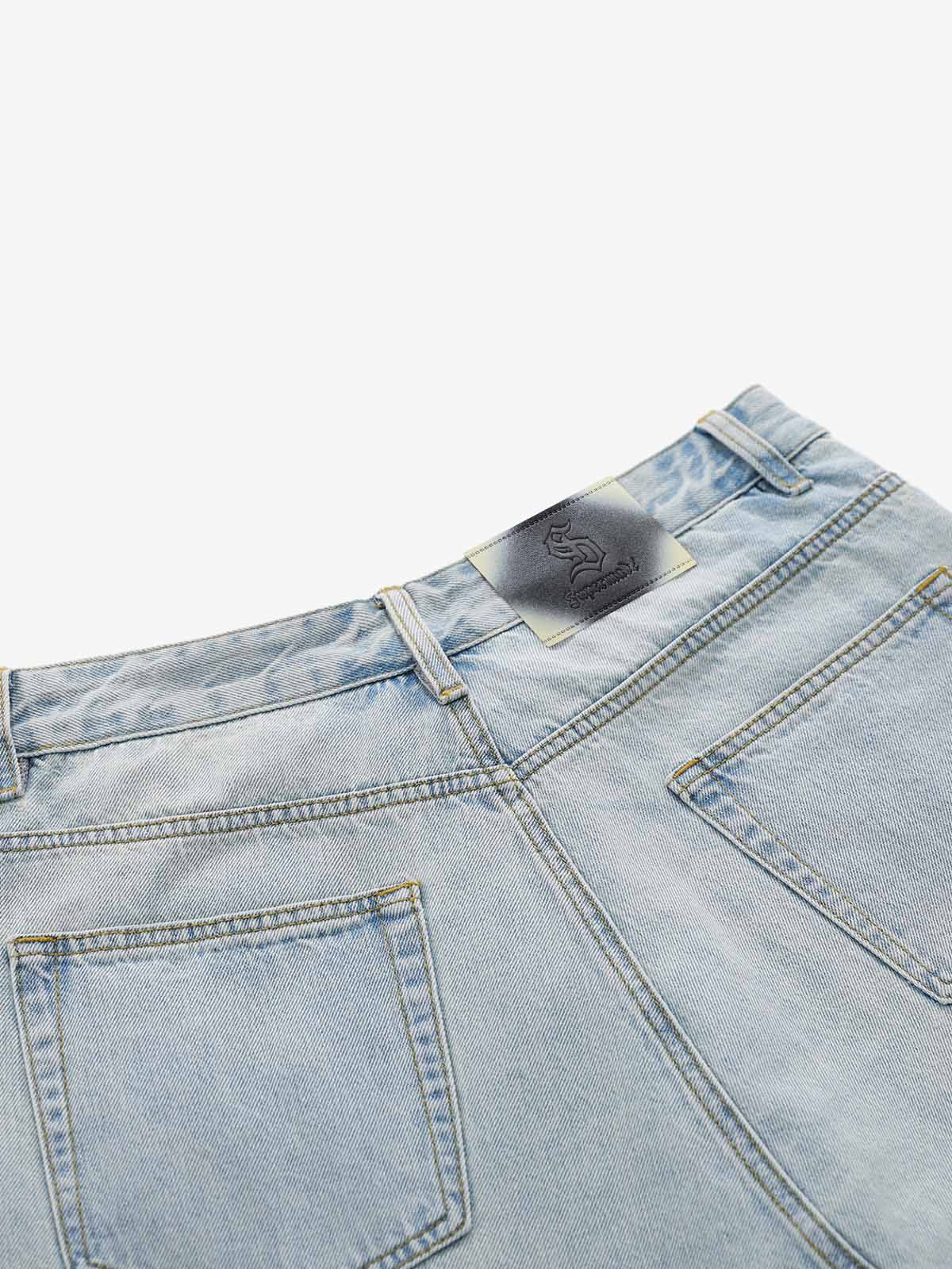 Faux Two-Piece Ripped Denim Shorts