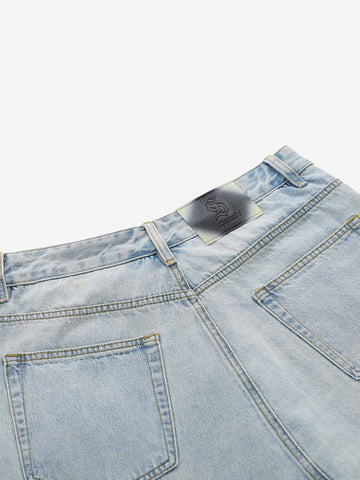 Faux Two-Piece Ripped Denim Shorts