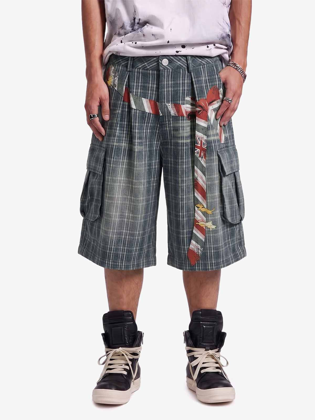 Plaid Cargo Wide-Leg Shorts